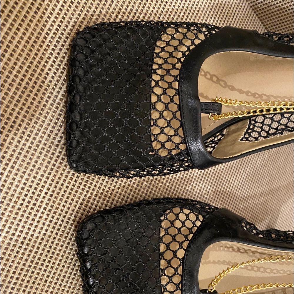 Mesh Chain Ankle Black Kitten Heels - Picture 5 of 5